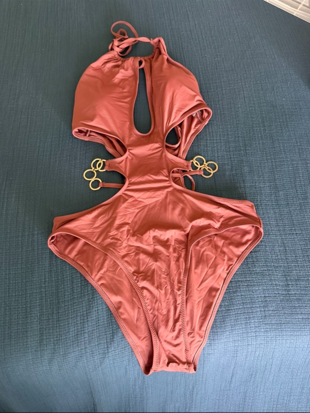 Rust Cutout One-Piece Swimsuit with Gold Rings